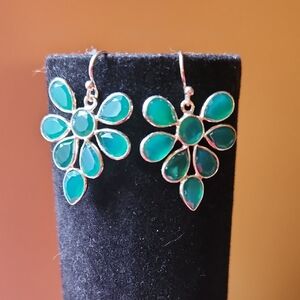 Elegant Green Onyx Floral Earrings